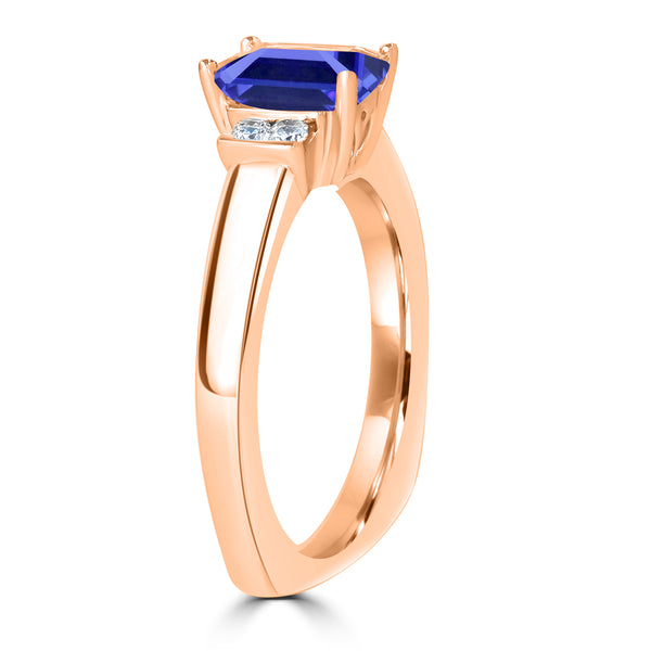 1.05ct Emerald Cut Tanzanite Ring with 0.09 cttw Diamond