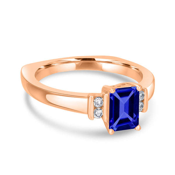 1.05ct Emerald Cut Tanzanite Ring with 0.09 cttw Diamond