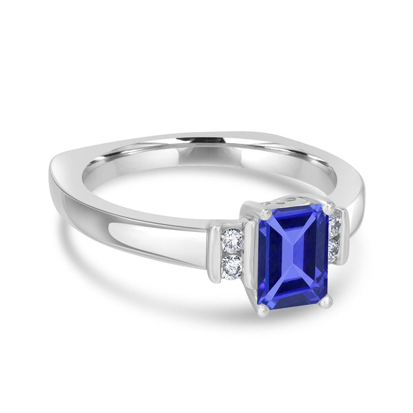 1.05ct Emerald Cut Tanzanite Ring with 0.09 cttw Diamond