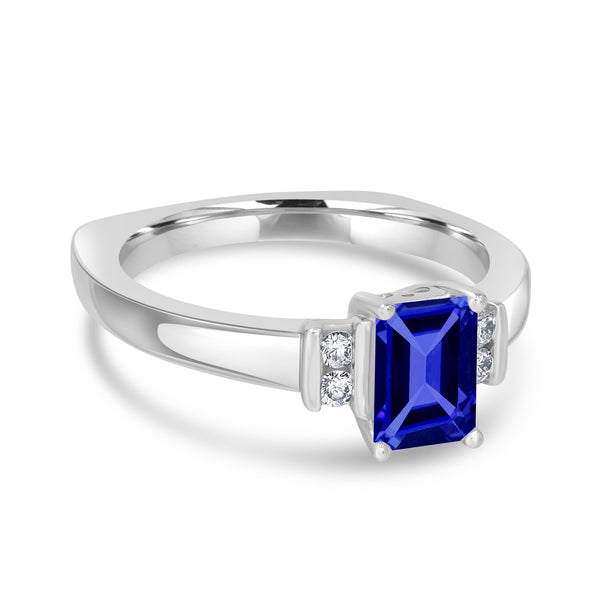 1.05ct Emerald Cut Tanzanite Ring with 0.09 cttw Diamond