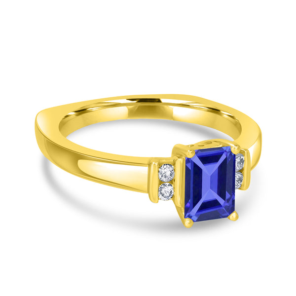 1.05ct Emerald Cut Tanzanite Ring with 0.09 cttw Diamond