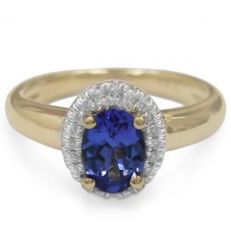 1ctw Oval Tanzanite Ring With 0.09ctw Diamonds in 14k Gold & 18k Gold in AAAA Grade