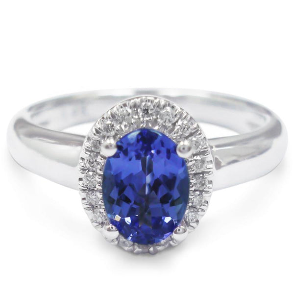 1ctw Oval Tanzanite Ring With 0.09ctw Diamonds in 14k Gold & 18k Gold in AAAA Grade