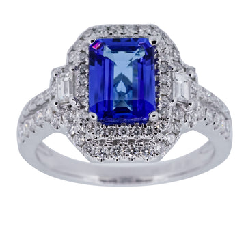 1.50 ct Emerald Cut Tanzanite Ring with .65 ct Diamonds in 14K white gold
