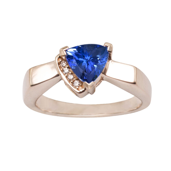0.80ct Trillion Shape Tanzanite Ring With 0.02ctw Diamonds in 14k Yellow Gold & 18k Yellow Gold
