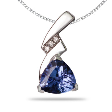 0.90ct Trillion Tanzanite Pendant With 0.007ctw Diamonds in 14k White Gold & 18k White Gold