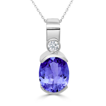 2.85ct Oval Tanzanite Pendant with 0.11 cttw Diamond