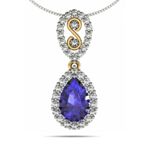 1.05ct Pear Tanzanite Pendant With .39ctw Diamonds in 14k Two Tone Gold