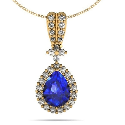 0.95ct Pear Tanzanite Pendant With 0.43ctw Diamonds in 14k Yellow Gold