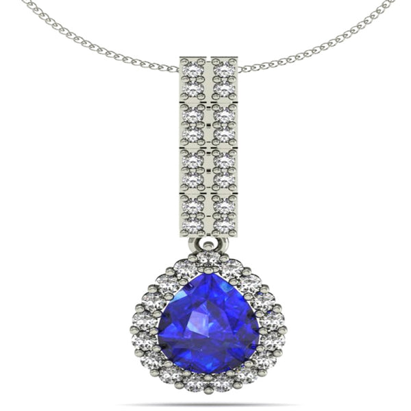 0.95ct Pear Tanzanite Pendant With 0.415ctw Diamonds in 14k White Gold