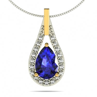 1.05ct Pear Tanzanite Pendant With .25ctw Diamonds in 14k Two Tone