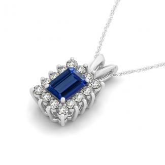 0.30ct Emerald Cut Tanzanite Pendant With 0.14ctw Diamonds in 14k White Gold & 18k White Gold