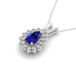 0.55ct Pear Tanzanite Pendant With 0.35ctw Diamonds in 14k white gold