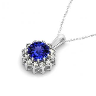 0.78ct Round Tanzanite Pendant With 0.35ctw Diamonds in 14k White Gold