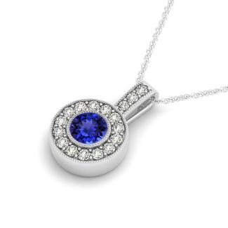 0.78ct Round Tanzanite Pendant With 0.425ctw Diamonds in 14k White Gold