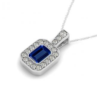 0.45ct Emerald Cut Tanzanite Pendant With 0.38ctw Diamonds in 14k White Gold