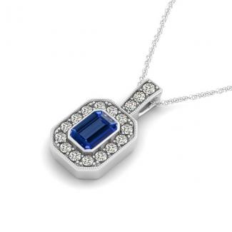 0.45ct Emerald Cut Tanzanite Pendant With 0.255ctw Diamonds in 14k White Gold