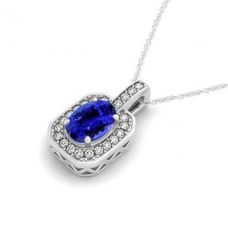 0.68ct Oval Tanzanite Pendant With 0.176ctw Diamonds in 14k White Gold