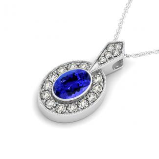 0.18ct Oval Tanzanite Pendant With 0.144ctw Diamonds in 14k White Gold