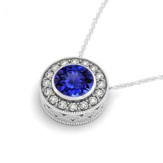 0.78ct Round Tanzanite Pendant With 0.16ctw Diamonds in 14k White Gold