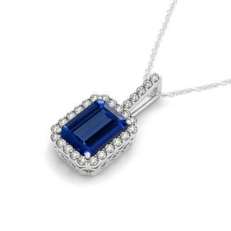 1.35ct Emerald Cut Tanzanite Pendant With .216ctw Diamonds in 14k White Gold