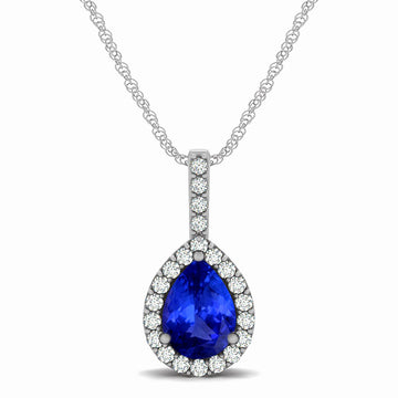 0.55ct Pear Tanzanite Pendant With 0.176ctw Diamonds in 14k white gold