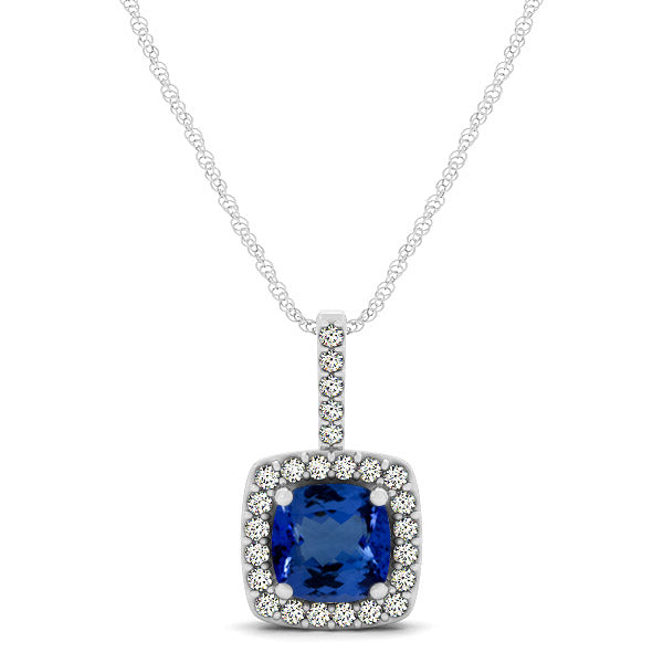 1.15ct Cushion Tanzanite Pendant With .2ctw Diamonds in 14k White Gold