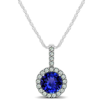 0.78ct Round Tanzanite Pendant With 0.168ctw Diamonds in 14k White Gold