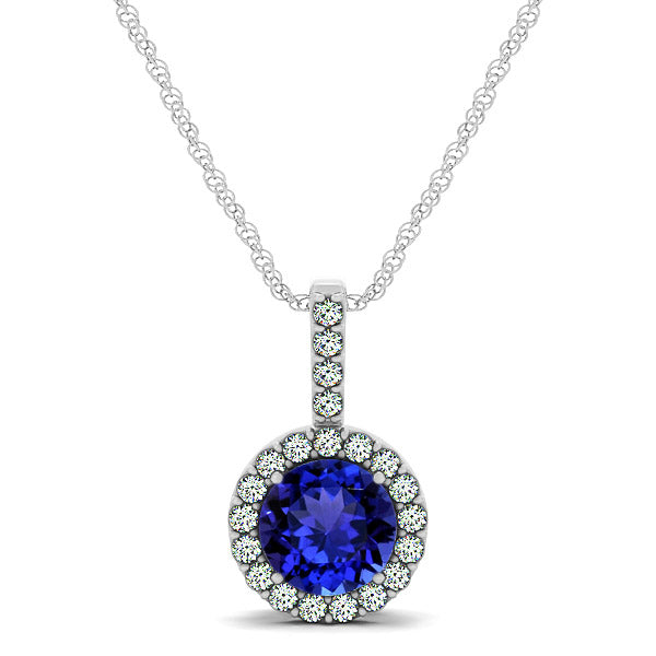 0.78ct Round Tanzanite Pendant With 0.168ctw Diamonds in 14k White Gold