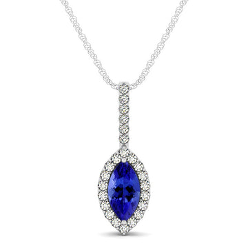 0.40ct Marquise Tanzanite Pendant With 0.192ctw Diamonds in 14k White Gold