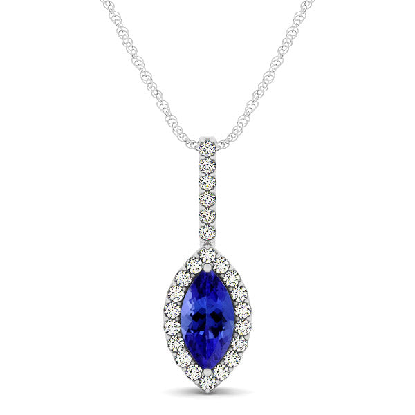 0.40ct Marquise Tanzanite Pendant With 0.192ctw Diamonds in 14k White Gold