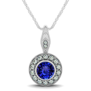0.78ct Round Tanzanite Pendant With 0.15ctw Diamonds in 14k White Gold
