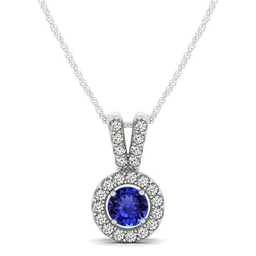 0.78ct Round Tanzanite Pendant With 0.23ctw Diamonds in 14k White Gold