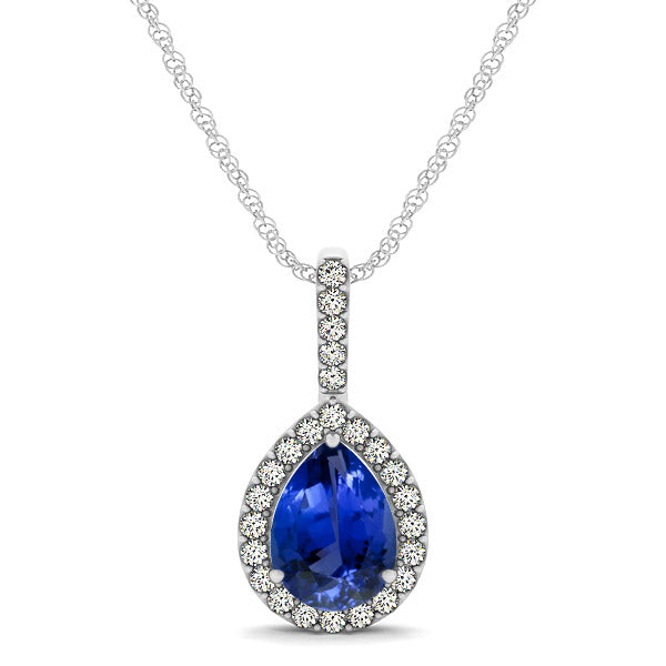 0.55ct Pear Tanzanite Pendant With 0.125ctw Diamonds in 14k white gold & 18k white gold