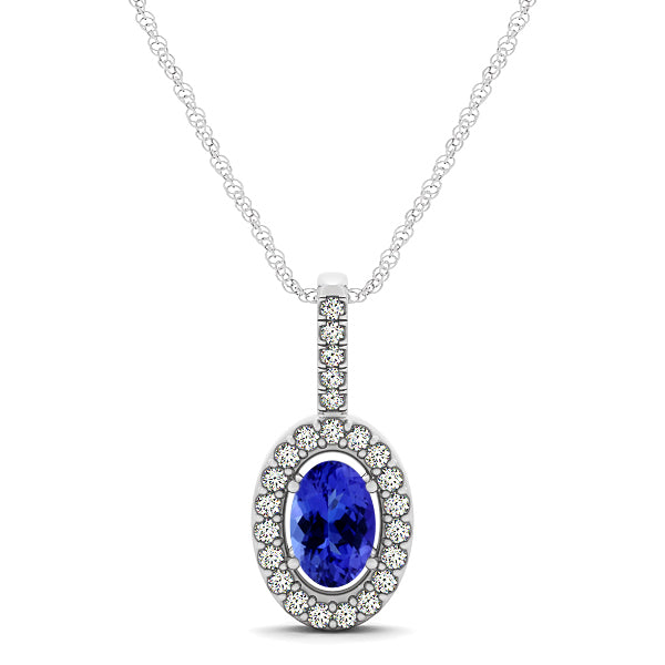 0.40ct Oval Tanzanite Pendant With 0.12ctw Diamonds in 14k White Gold & 18k White Gold