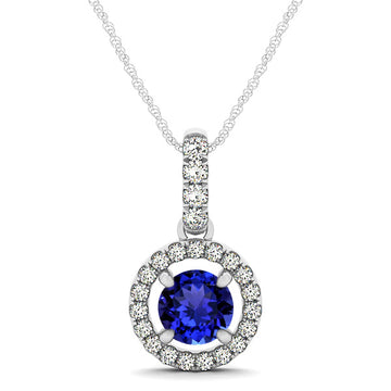 0.78ct Round Tanzanite Pendant in With 0.28ctw Diamonds in 14k White Gold