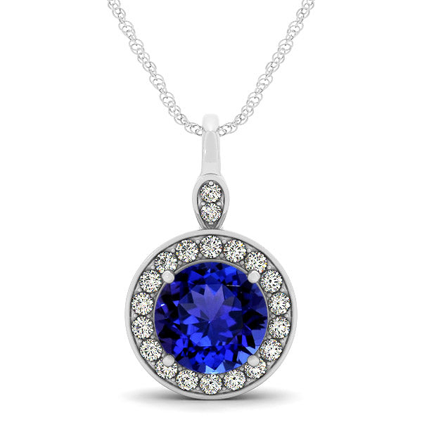 0.78ct Round Tanzanite Pendant With 0.78ctw Diamonds in 14k White Gold