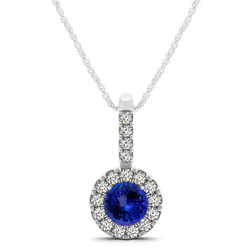 0.78ct Round Tanzanite Pendant With 0.255ctw Diamonds in 14k White Gold
