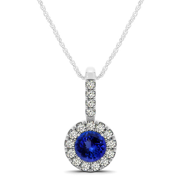 0.78ct Round Tanzanite Pendant With 0.255ctw Diamonds in 14k White Gold