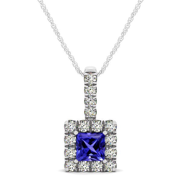 0.40ct Princess Tanzanite Pendant With 0.24ctw Diamonds in 14k White Gold