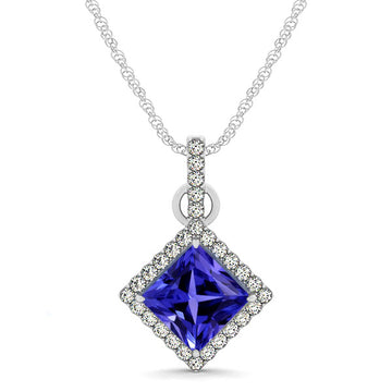 1.05ct Princess Cut Tanzanite Pendant With .15ctw Diamonds 14k White Gold