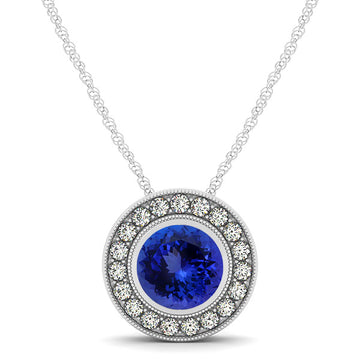 0.78ct Round Tanzanite Pendant With 0.19ctw Diamonds in 14k White Gold