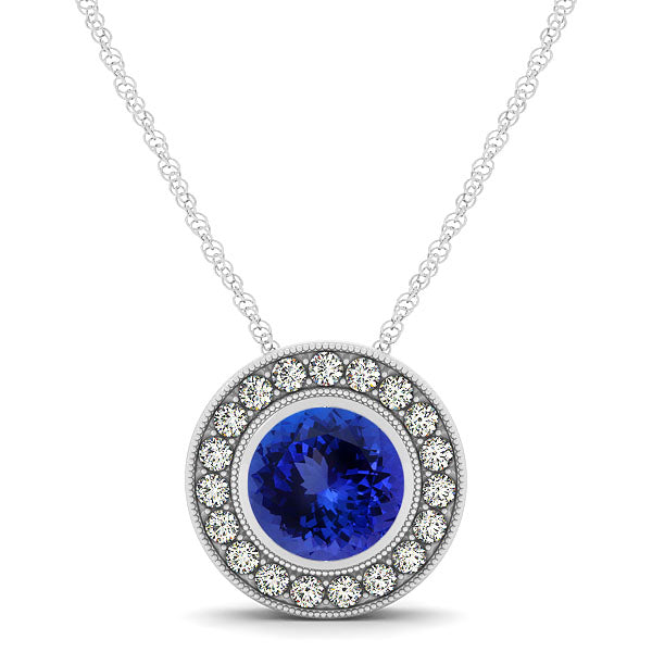 0.78ct Round Tanzanite Pendant With 0.19ctw Diamonds in 14k White Gold