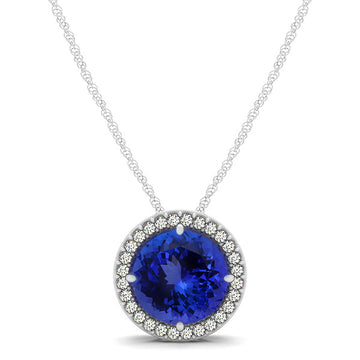 0.78ct Round Tanzanite Pendant With 0.14ctw Diamonds in 14k White Gold