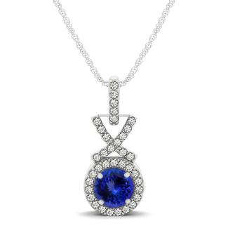 0.78ct Round Tanzanite Pendant With 0.18ctw Diamonds in 14k White Gold