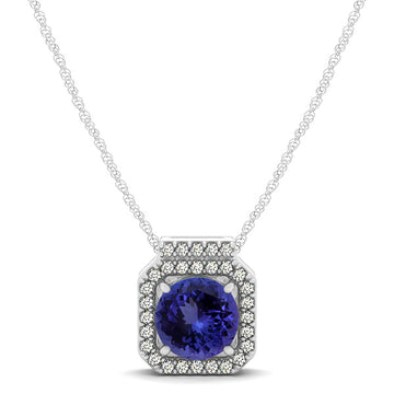 0.78ct Round Tanzanite Pendant With 0.145ctw Diamonds in 14k White Gold