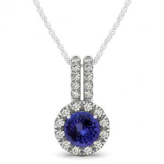 0.78ct Round Tanzanite Pendant With 0.11ctw Diamonds in 14k White Gold & 18k White Gold