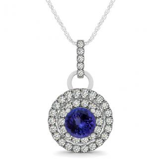 0.78ct Round Tanzanite Pendant With 0.205ctw Diamonds in 14k White Gold