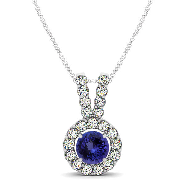 0.78ct Round Tanzanite Pendant With 0.609ctw Diamonds in 14k White Gold