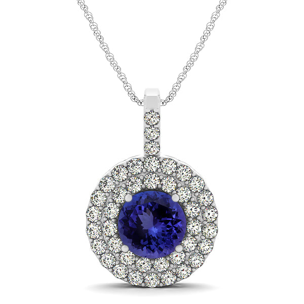 0.78ct Round Tanzanite Pendant With 0.80ctw Diamonds in 14k White Gold